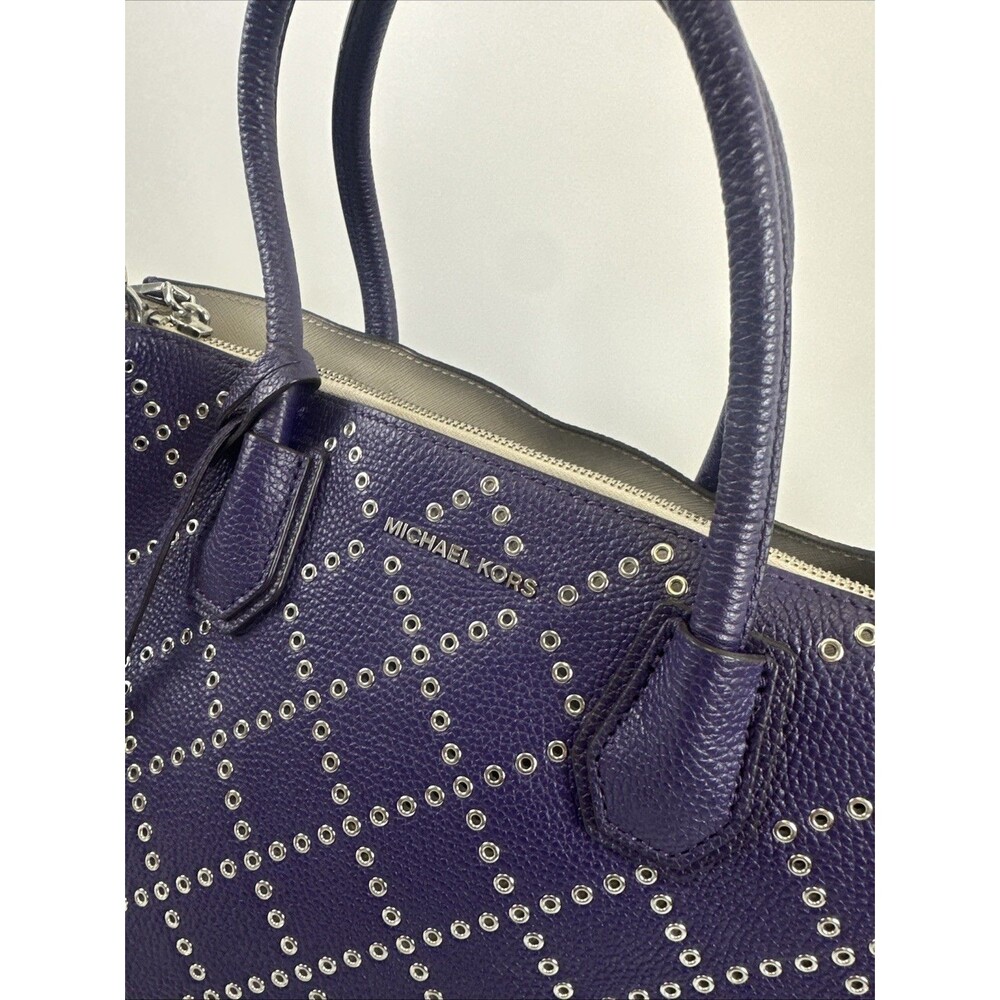 Michael Kors Mercer Stud and Grommet Large Convertible Leather Tote Purple Key - Picture 3 of 15